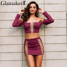 Glamaker Off shoulder lace up suede summer dress Women crop hollow out bodycon party dress Female club mini dress vestidos