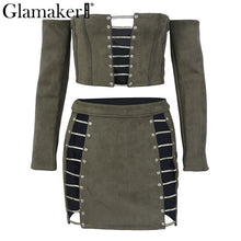 Glamaker Off shoulder lace up suede summer dress Women crop hollow out bodycon party dress Female club mini dress vestidos