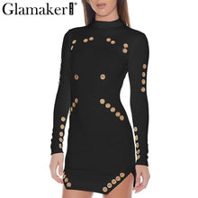 Glamaker Sexy eyelet hollow out bodycon dress Women casual streetwear black mini dress Autumn long sleeve female dress vestidos