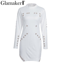 Glamaker Sexy eyelet hollow out bodycon dress Women casual streetwear black mini dress Autumn long sleeve female dress vestidos