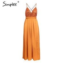 Simplee Slip satin backless sexy long dress Women pajamas summer dress evening Party elegant black maxi dresses vestidos