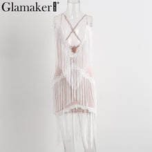 Glamaker Deep v neck tassels women dress Sexy skinny bodycon evening party lace dress Backless club fashion vestidos