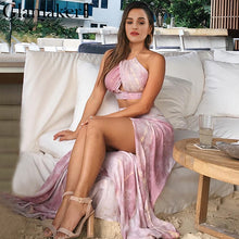 Glamaker halter two piece set maxi dress women Summer dress split wrap party casual long dress Sexy hollow out beach vestidos