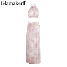 Glamaker halter two piece set maxi dress women Summer dress split wrap party casual long dress Sexy hollow out beach vestidos