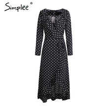 Simplee Autumn long sleeve polka dot ruffle wrap dress Women sexy v neck split maxi dress vestidos Summer beach black long dress