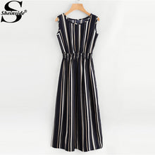 Sheinside Multicolor Striped Sleeveless A Line Dress Round Neck Elastic Waist Dress 2018 Summer Women Vacation Dress
