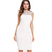 Sheinside White Contrast Lace Pencil Dresses Bow Tie Cutout Back Women Sexy Bodycon Dress 2018 Summer Midi Party Dress