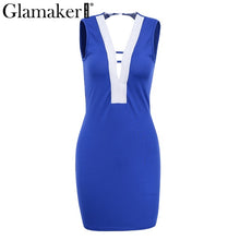 Glamaker Sexy backless bandage summer dress Women bright slik deep v neck mini party dress Female night club sexy dress vestidos