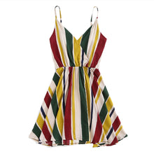 Sheinside Colorblock Striped A-Line Dress V-Neck Pleated leeveless Spaghetti Strap Cami Dress 2018 Summer Women Vacation Dress