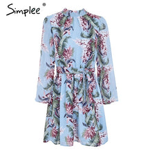 Simplee Backless lace up beach summer dress women Flare sleeve floral print casual dress Chiffon short dress robe femme 2018