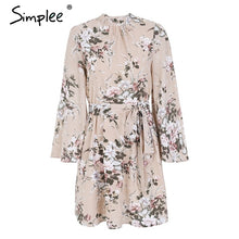 Simplee Backless lace up beach summer dress women Flare sleeve floral print casual dress Chiffon short dress robe femme 2018