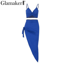 Glmaker Side split sexy two pieces dress Women v neck crop black sun dress Party club bow autumn female dress vestidos 2017