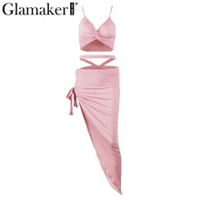 Glmaker Side split sexy two pieces dress Women v neck crop black sun dress Party club bow autumn female dress vestidos 2017