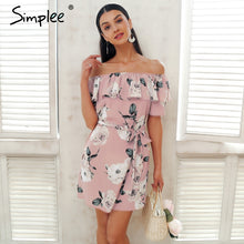 Simplee Ruffle off shoulder summer dress women Sash flower print short dress Casual beach boho dress female vestidos 2018