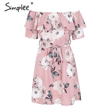 Simplee Ruffle off shoulder summer dress women Sash flower print short dress Casual beach boho dress female vestidos 2018