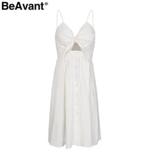 BeAvant Hollow out strap midi dress women Causal backless summer dress female Button bow white dress 2018 spring vestidos