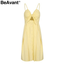 BeAvant Hollow out strap midi dress women Causal backless summer dress female Button bow white dress 2018 spring vestidos