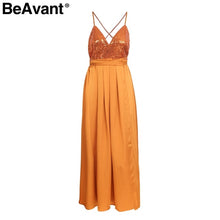 BeAvant Sexy evening maxi summer dress women Sequin lace up backless long dress 2018 Spring satin party dress female vestidos