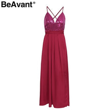 BeAvant Sexy evening maxi summer dress women Sequin lace up backless long dress 2018 Spring satin party dress female vestidos