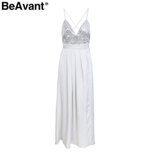 BeAvant Sexy evening maxi summer dress women Sequin lace up backless long dress 2018 Spring satin party dress female vestidos