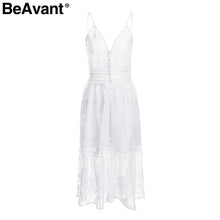 BeAvant v neck sexy lace summer dress women Strap button casual white dress female Streetwear backless midi dress vestidos 2018