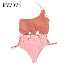WEIXIA Women One Piece Clear Sexy 8627 Floral Patchwork Crop Ruffled Off-shoulder Lovely girl super sexy  Women Swimwear
