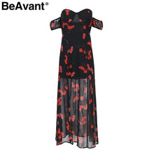 BeAvant Off shoulder chiffon summer dress Flower print long dress women casual 2018 Spring split maxi dress vestidos robe femme