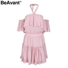 BeAvant Sexy halter off shoulder summer dress Ruffle backless mini dress women Casual chiffon short dress female vestidos 2018
