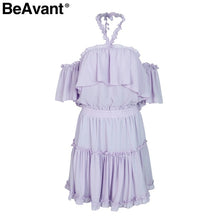 BeAvant Sexy halter off shoulder summer dress Ruffle backless mini dress women Casual chiffon short dress female vestidos 2018