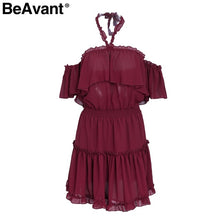 BeAvant Sexy halter off shoulder summer dress Ruffle backless mini dress women Casual chiffon short dress female vestidos 2018