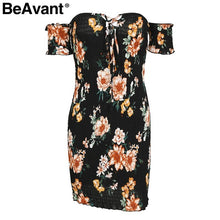 BeAvant Off shoulder print bodycon dress women Lace up summer style mini dress Streetwear skinny boho short dress vestidos 2018