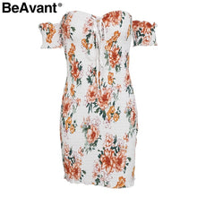 BeAvant Off shoulder print bodycon dress women Lace up summer style mini dress Streetwear skinny boho short dress vestidos 2018