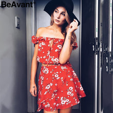 BeAvant Two-piece red chiffon summer dress Off shoulder beach dress Women 2018 vintage party ruffles short dress vestido