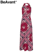 BeAvant Sexy halter backless maxi boho dress women Eastic waist side slit print long dress 2018 summer dress beach dress vestido